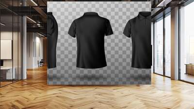 Men black polo shirt front and back view. Vector realistic mockup of male blank t-shirt with collar and short sleeves, sport or casual apparel isolated on transparent background Wall mural