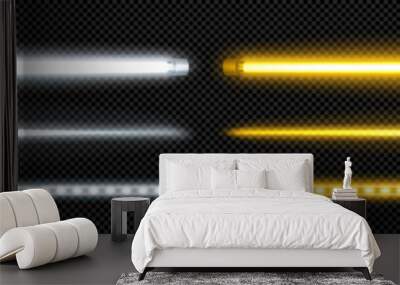 neon tube lamp in yellow and white for party border design. vector fluorescent led light bar isolate Wall mural