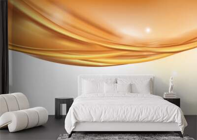 Orange golden flowing liquid vector abstract background. Streams of oil, honey or fluid on light background with white element. Template for cosmetic or sale banner or flyer. Wall mural