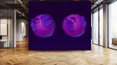 Purple planet turnaround animation, violet globe with rocky surface rotation sprite sheet, sequence frame of turning and moving around of orbit. Alien planet in space, Cartoon vector illustration Wall mural