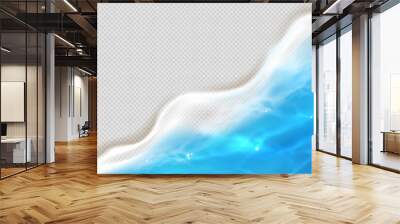 Sea wave with foam texture for 3d beach vector. Realistic aerial tropical shore with caustic effect. Blue swim surface frame banner template. Abstract aquatic travel border on transparent background Wall mural