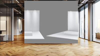 white 3d stand booth wall for trade display design. exhibition event to show presentation on podium  Wall mural