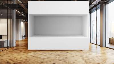 White wall with box shelf, empty niche. 3d showcase for exhibits in museum, gallery or studio. Rectangular recess in blank white wall for room interior, vector realistic illustration Wall mural