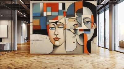 Distressed woman with bipolar disorder, schizophrenia, depression, and split personality disorder. Mental health concept Wall mural