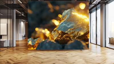 Pure gold ore from golden mine shine texture background Wall mural