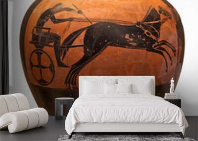 ancient greek vase depicting a chariot isolated on white Wall mural