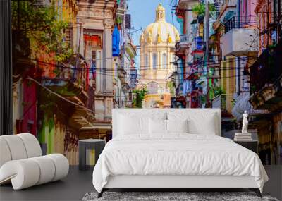 Colorful street in Old Havana with the Presidential Palace on the background Wall mural