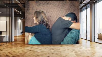 Divorce,problems - Young couple angry at each other Wall mural