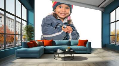 Funny mixed race little girl isolated on white Wall mural