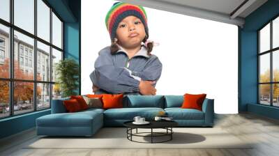 Little multiracial girl with a hip hop artist look Wall mural