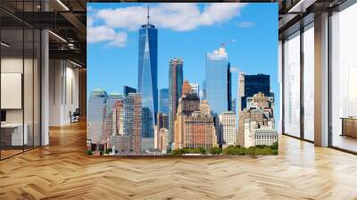 The skyline of lower Manhattan seen from the New York Harbor Wall mural