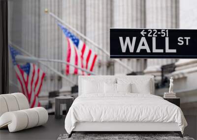 Wall street sign with the New York Stock Exchange on the background Wall mural