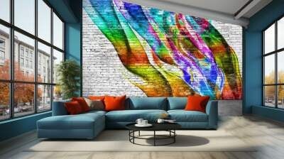 abstract colorful graffiti on brick wall Wall mural