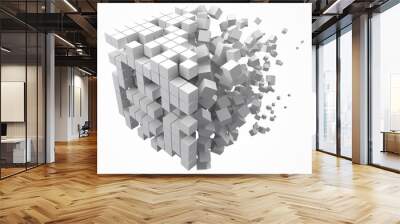 big cubic data block. made with smaller white cubes. 3d pixel style vector illustration. Wall mural