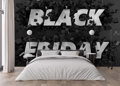 black friday text and exploding background. 3d illustration. Wall mural