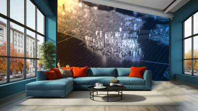 digital new york city with glowing edges, 3d illustration Wall mural