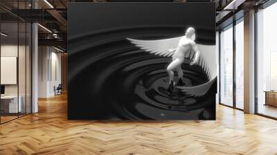 white angelic character rising from black liquid. 3d illustration Wall mural