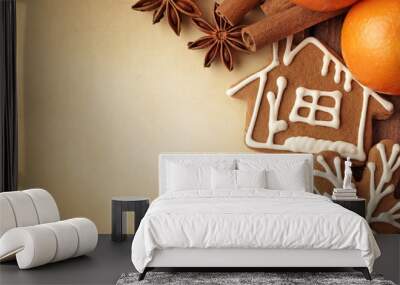 Christmas card with gingerbreads Wall mural