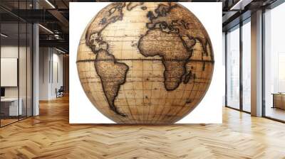 A globe clipart, geography element, antique map style, earth tones, isolated on white background Wall mural