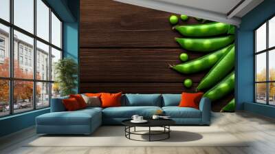 Fresh Green Peas on Rustic Wood  Wall mural