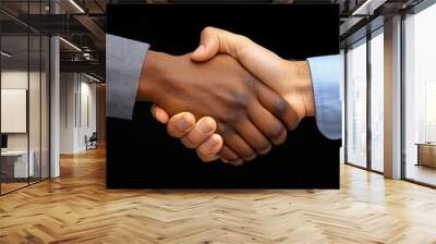 Handshake of Trust: A close-up of a handshake between two individuals, symbolizing partnership, agreement, and mutual respect. The image captures the essence of collaboration, connection. Wall mural