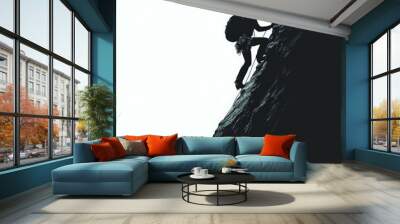 Silhouette of Determination: A lone climber ascends a sheer rock face, their silhouette a testament to perseverance and resilience. The image evokes a sense of challenge, triumph, and the pursuit of p Wall mural