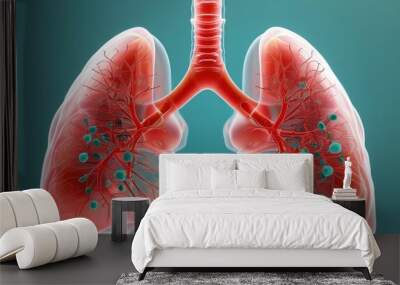 Close-up view of lungs against a blue background. Wall mural