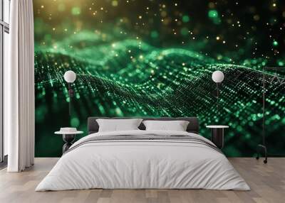 Crisp green binary code flows down dark screen, symbolizing complex digital datprocessing Wall mural