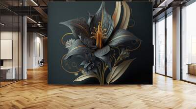 Gold and Black Paper Lily Flower - Generative AI Wall mural