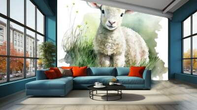 baby sheep cute lamb watercolor illustration isolated on white created with, AI Generative Wall mural