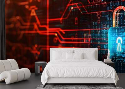 Big Data science analysis business technology concept on virtual screen secure data and cyber security Wall mural