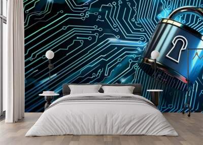 Big Data science analysis business technology concept on virtual screen secure data and cyber security Wall mural