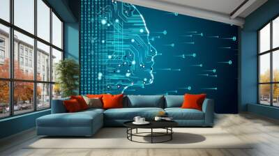 Future AI tech machine learning, human fast digital computing, robot revolution Wall mural