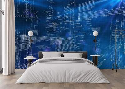 Programming code 3d world, inside machine processes, blue tech background Wall mural