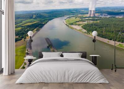 Aerial view of Watts Bar Nuclear reactor and hydroelectric Dam in Tennessee Wall mural