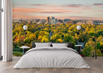 Beautiful little city of Boise Idaho with autumn trees abound Wall mural