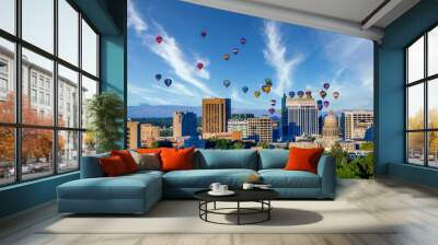 Boise city skyline with hot air balloons and blue sky Wall mural