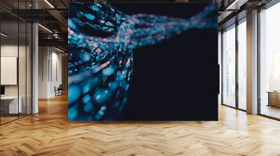 3D Rendering of abstract wire cable tunnel with digital binary data transmitting. Depth of field effect. Inside AI concept. Technology, machine learning, big data, virtualization. Product background Wall mural