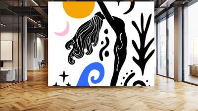 Boho sacred magic woman mystical symbol flat holistic healing meditation. Reiki new age concept modern abstract silhouette. Wall mural