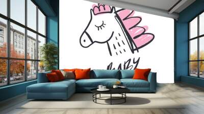 Unicorn head funny art, baby stylish illustration. Vector and jpg image. Wall mural