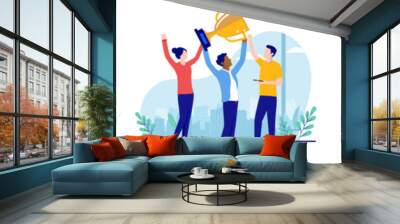 Business success collection - Set of vector illustrations with people winning, cheering, making money and being successful, flat design with white background Wall mural