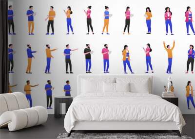 Business vector people collection - Big set of businesspeople characters in colourful casual clothes using computers and doing various office work poses. Flat design illustrations on white background Wall mural