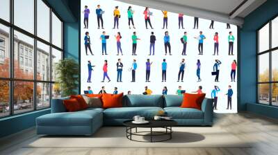 Businesspeople and office people collection - Set of vector illustrations with various diverse character in casual professional clothes standing, using computers working and talking. Flat design Wall mural