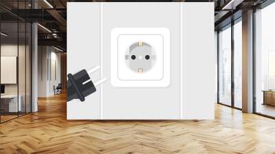 Chord about to be plugged in electrical socket on wall at home. House electricity and power concept. Vector illustration. Wall mural