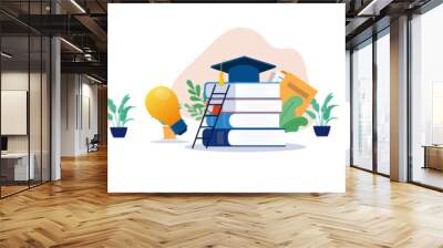 Education illustrations collection - Set of vector graphics with books and educational elements with no people on white background Wall mural