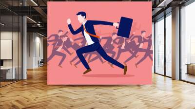 Go you own way in business - Businessman running in opposite direction than the flock. Taking a different approach concept. Vector illustration. Wall mural