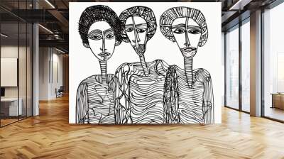 A Group Of People With Different Faces - Three friends together on white. Wall mural