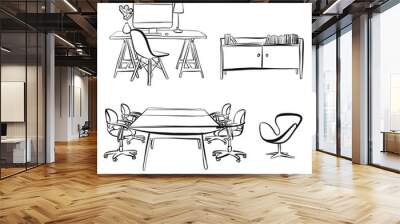 office interior objects drawing Wall mural