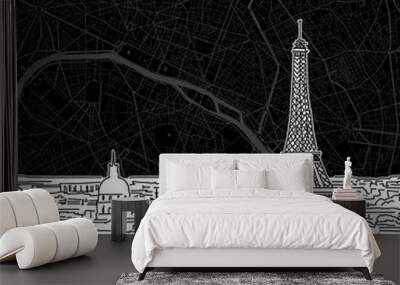 Paris skyline with map Wall mural