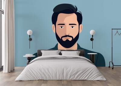 Man character face - Vector portrait picture of random handsome male person with beard looking in to camera with serious facial expression. Flat design illustration Wall mural